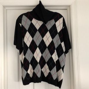 Silk and cashmere argyle shirt sleeve turtleneck
